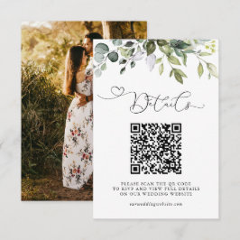 Einfache Eukalyptus-Grün-QR-Code- und Foto-Hochzei Begleitkarte