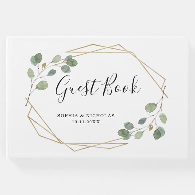 Einfache Eukalyptus-Grüne | geometrisch Gästebuch (Vorderseite)