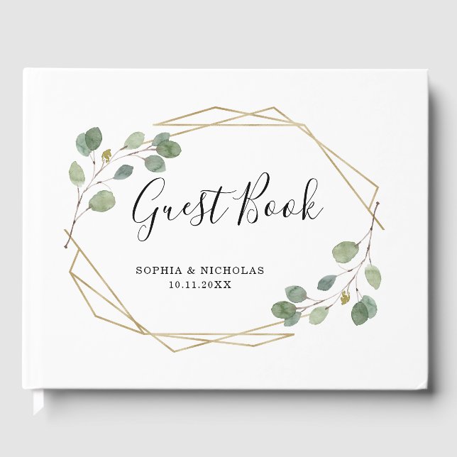 Einfache Eukalyptus-Grüne | geometrisch Gästebuch (Vorderseite)