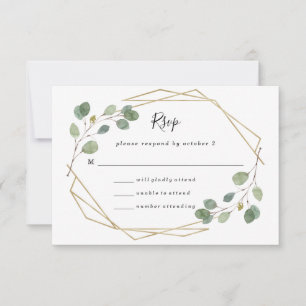 Einfache Eukalyptus-Grüne   Geometrische Hochzeit RSVP Karte
