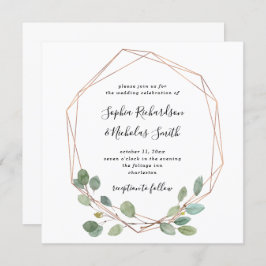 Einfache Eukalyptus-Grüne | Rose Gold Geo Wedding Einladung