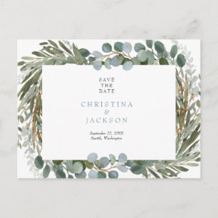 Einfache Eukalyptus-Hochzeit - Save-the-Date-Karte Postkarte