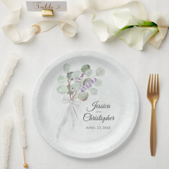 Einfache Eukalyptus & Lavender Bouquet Wedding Pappteller (Hochzeit)