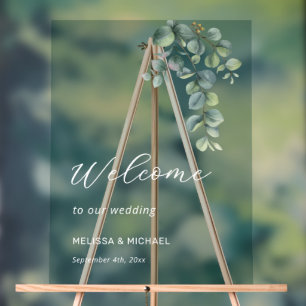 Einfache Eukalyptusblatt Hochzeit Willkommen Acrylschild