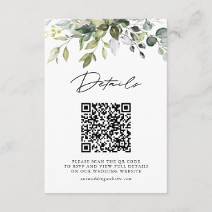 Einfache Eukalyptusblätter QR-Code Hochzeitsdetail Begleitkarte
