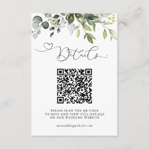 Einfache Eukalyptusblätter QR-Code Hochzeitsdetail Begleitkarte