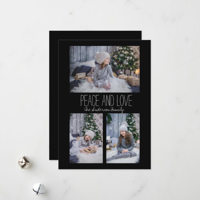 Einfache Familie mit drei Fotos Feiertagskarte (Vorderseite/Rückseite Beispiel)