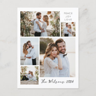 Einfache Familien-5-Foto-Collage Neuvermählte Gruß Feiertagspostkarte