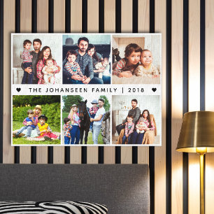 Einfache Familienfoto-Collage Herz-Typografie  Leinwanddruck