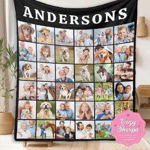 Einfache Familienfoto-Collage mit personalisiertem Sherpadecke