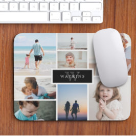 Einfache Familienfoto-Collage und Schwarzes Monogr Mousepad