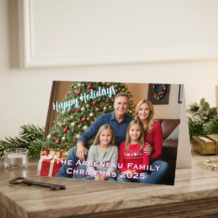 Einfache Familienfoto-Frohe Feiertage Personalisie Mitteilungskarte