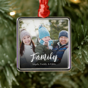 Einfache Familienfoto-Kalligrafie personalisiert Ornament Aus Metall