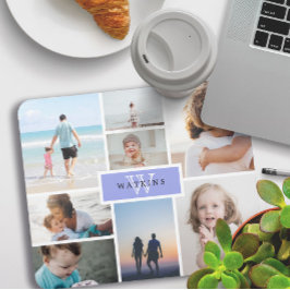 Einfache Familienfotosammlung und Lila Monogramm Mousepad