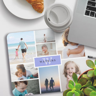Einfache Familienfotosammlung und Lila Monogramm Mousepad