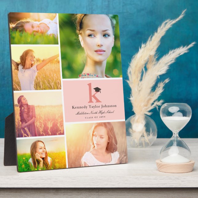 Einfache Farbblock Monogram 6 Foto Abschluss Fotoplatte (Seite)