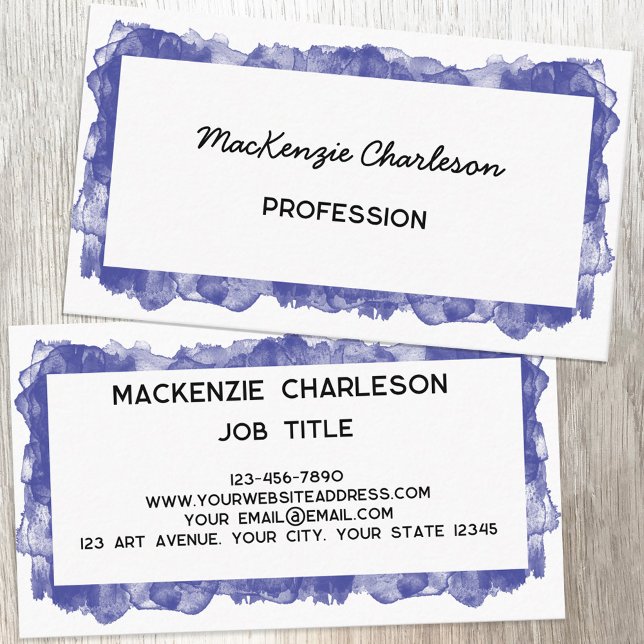 Einfache Farbe Pinsel Pinselstrich Blau Visitenkarte (Blue watercolor paint custom text business cards)