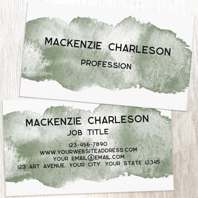 Einfache Farbe Pinsel Pinselstrich Farbe Grün Visitenkarte (Simple watercolor paint brushstroke custom text business card)
