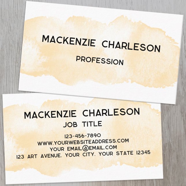 Einfache Farbe Pinsel Pinselstrich Gelb Visitenkarte (Simple watercolor paint brushstroke custom text business card)