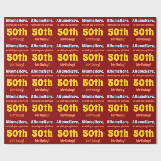 Einfache, farbenfrohe 50. Geburtstagspapier Geschenkpapier (Flach)