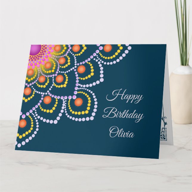 Einfache farbenfrohe Dot Mandala Happy Birthday Ca Karte (Vorderseite)