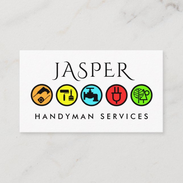 Einfache farbenfrohe Handwerker-Icons Visitenkarte (Vorderseite)