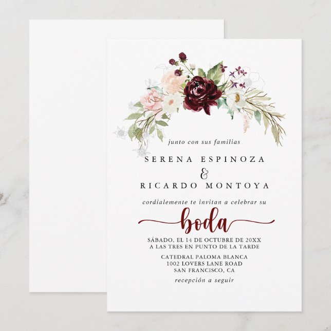 Einfache farbenfrohe klassische Spanisch-Blumenhoc Einladung (Vorne/Hinten)