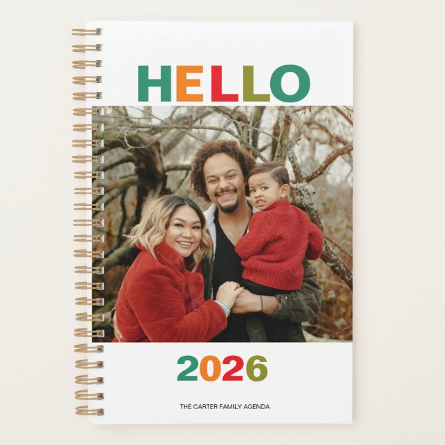 Einfache farbenfrohe moderne Typografie 2026 Foto Planer (Vorderseite)
