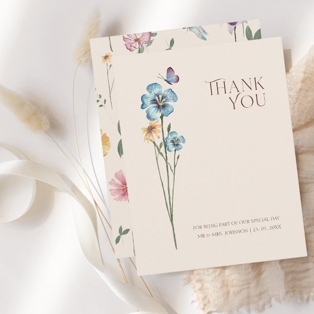 Einfache farbenfrohe Wildblume Blumenhochzeit Dankeskarte (Simple Colorful Wildflower Floral Wedding Thank You Card)