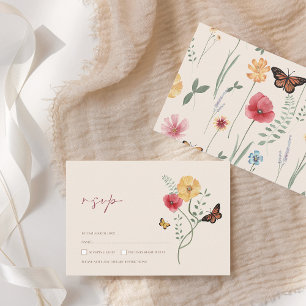 Einfache farbenfrohe Wildblume Blumenhochzeit RSVP Karte
