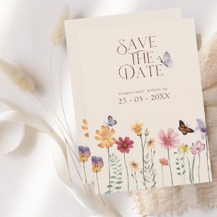 Einfache farbenfrohe Wildblume Blumenhochzeit Save The Date