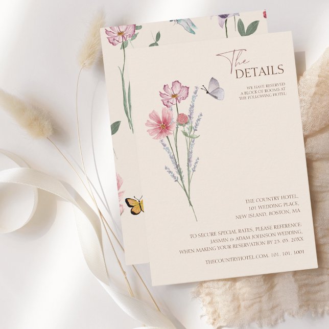 Einfache farbenfrohe Wildblume Blumenzettel Begleitkarte (Simple Colorful Wildflower Floral Wedding The Details Card)