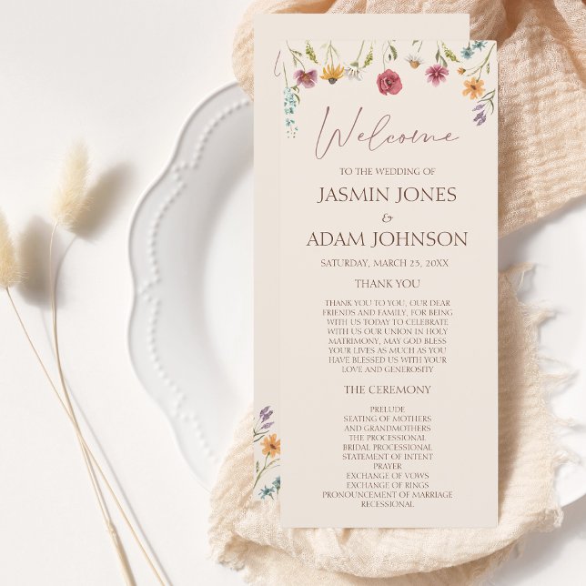 Einfache farbenfrohe Wildblume Blumenzwiebelprogra (Simple Colorful Wildflower Floral Wedding Welcome Program)