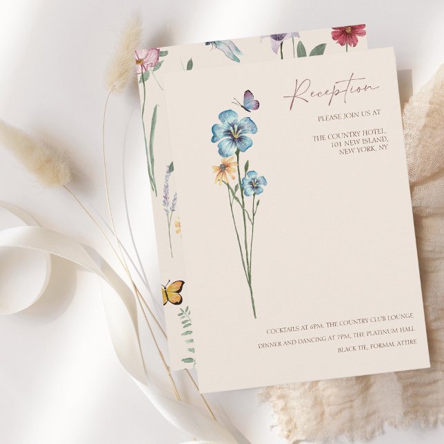 Einfache farbenfrohe Wildblumen Hochzeitsempfang Begleitkarte (Simple Colorful Wildflower Floral Wedding Reception Card)