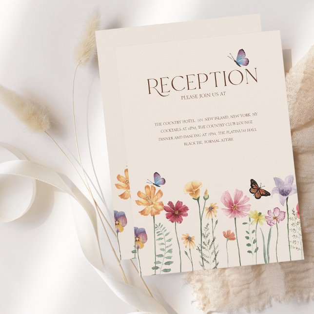 Einfache farbenfrohe Wildblumen Hochzeitsempfang Begleitkarte (Simple Colorful Wildflower Floral Wedding Reception Card)