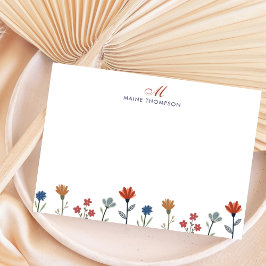 Einfache farbige Blume Script Monogram Stripes Mitteilungskarte