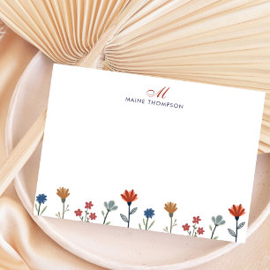 Einfache farbige Blume Script Monogram Stripes Mitteilungskarte
