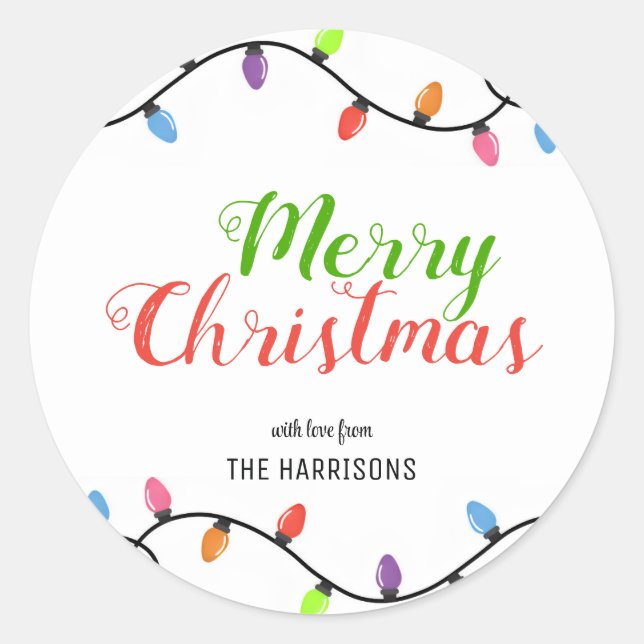 Einfache farbige Glühbirnen Weihnachten Runder Aufkleber (Vorderseite)