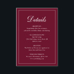 Einfache feierliche traditionelle Hochzeit im Burg Begleitkarte<br><div class="desc">Traditioneller Stil burgundy Hochzeitsgehäuse Karte mit einem einfachen Design mit "Details" in einer eleganten Kalligraphie in einem dünnen Rand. Die Vorlage ermöglicht Ihnen,  wichtige Informationen über Ihren besonderen Tag zu teilen. Dieses klassische Design ist perfekt für eine formelle Hochzeit.</div>
