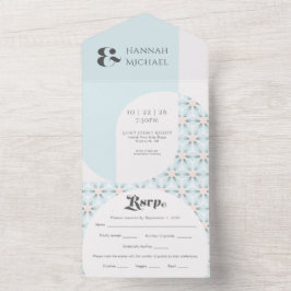 Einfache, feine Vintage Aqua - alles in einer Einl All In One Einladung