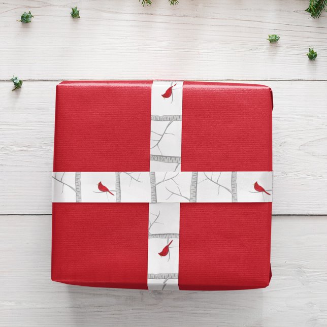 Einfache Ferien Winter Roter Kardinal Birch Tree Satinband (Holiday winter red cardinal ribbon)