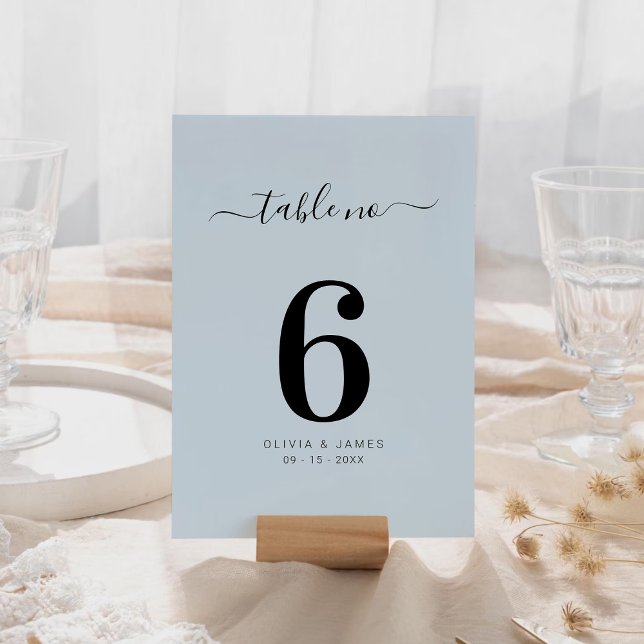 Einfache feste einfarbige hellblaue Hochzeitstisch Tischnummer (Simple Solid Color Light Blue Wedding Table Number)