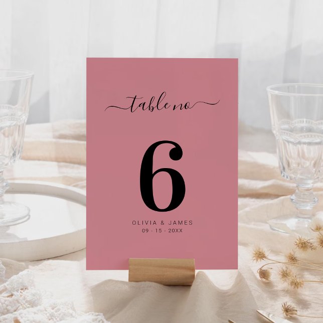 Einfache feste Farbe Dusty Rose Hochzeitstisch Num Tischnummer (Simple Solid Color Dusty Rose Wedding Table Number)