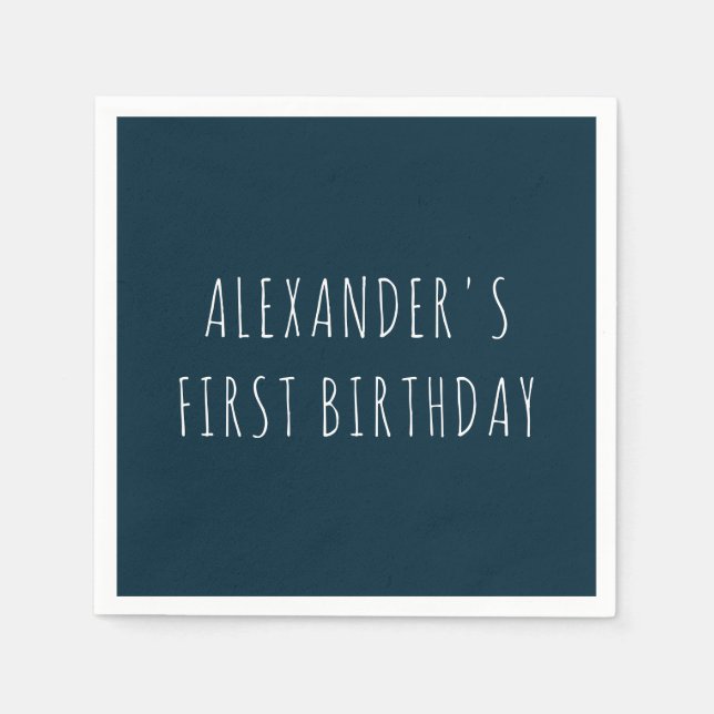 Einfache, fette, dunkelblaue First-Birthday-Party Serviette (Vorderseite)