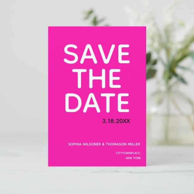 Einfache fette, hellrosa Typografie Save The Date (Stehend Vorderseite)