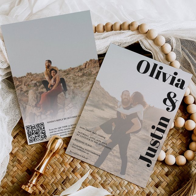 Einfache fette Namen 2 Fotos Qr Code Hochzeit Einladung (Von Creator hochgeladen)