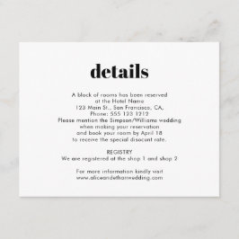 Einfache, fette Serif-Hochzeitdetails Begleitkarte