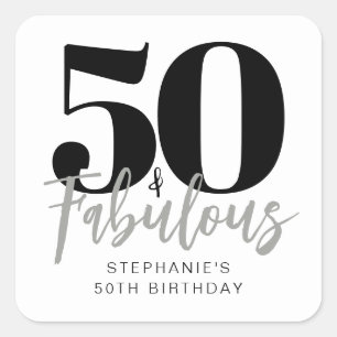 Einfache Fifty and Fabulous Graue 50. Geburtstagsf Quadratischer Aufkleber