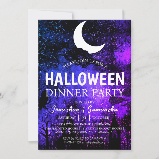 Einfache Fledermäuse Night Full Moon Halloween Abe Einladung (Vorderseite)
