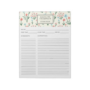 Einfache florale botanische rosa blaue Blumen Reze Notizblock